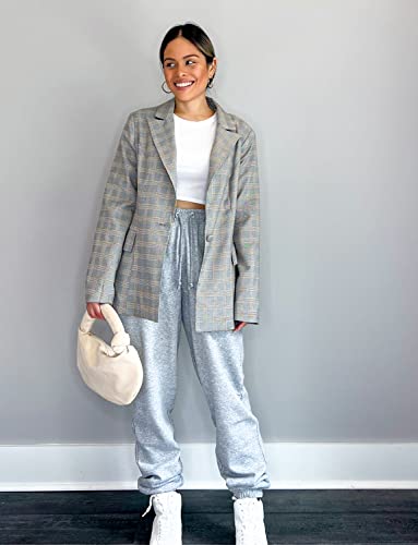 Luvamia Women's Casual Long Sleeve Lapel Button Slim Work Office Blazer Jacket Business Casual Outfits For Women Tartan Plaid Brown/Mustard Size Small Size 4 Size 6 #TOP7