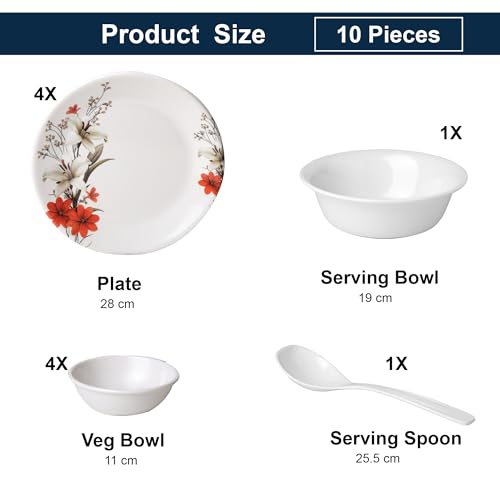 Image of Golden Fish 10 Pieces Dinner Set for Kitchen & Dining | 4 Full Plates, 4 Veg Bowls, 1 Donga & 1 Serving Spoon | Complete Family Serveware Set for Daily Use, Hosting & Gifting