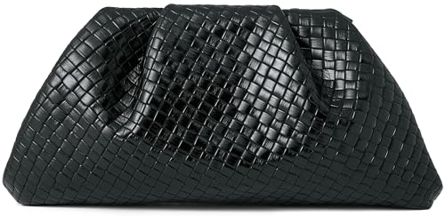 Image of Women's Woven Evening Bag Ruched Dumpling Clutch Purse Detachable Chain Crossbody Bag