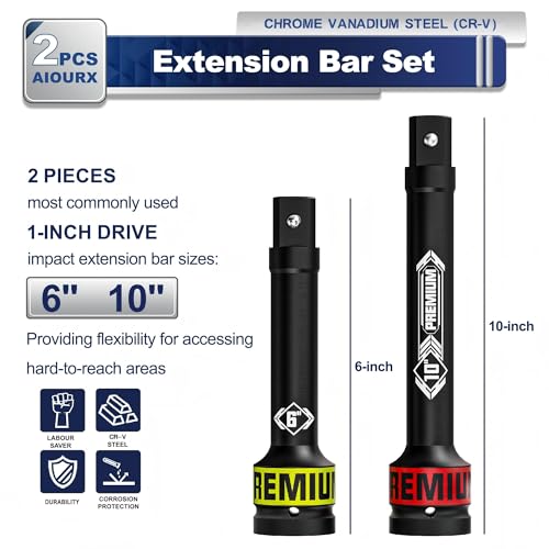 Image of 2 Pcs 1 inch Drive Impact Extension Bar Set, 6 inch & 10 inch Length Socket Extensions, CR-V Steel, Narrow and Deep Areas in Bicycle, Automotive Repair or Industrial Operations