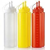 JinPhon Lot de 6 Bouteille à Sauce 650ml, Flacon Souple Cuisine en Plastique, Bouteille Squeeze Anti-fuite pour Ketchup, Moutarde, BBQ, Arts Créatifs et Restauration, (2 Rouges, 2 Jaunes, 2 Blanches)