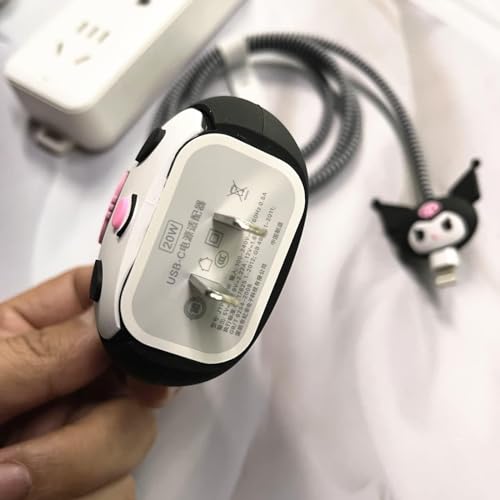 Image of Meyaar Silicone Protective Case for Apple 20W & 18W iPhone USB-C Power Adapter Charger and for USB Lightning Cable, 3D Cartoon Case for iPhone Charger 18W /20W Only (Kitty (Black))
