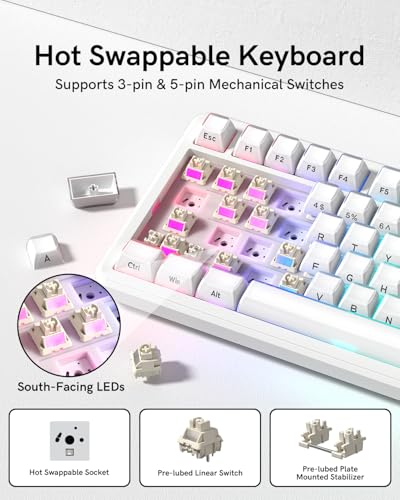Image of L75 Wireless Mechanical Keyboard with Knob, 75% Hot Swappable Custom Gaming Keyboard Gasket Structure with RGB Backlit, Pre-lubed Switches, Crystal Jelly PBT Keycaps, 2.4GHz /USB-C /BT5.0 Mode
