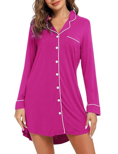 Image of Pjmlifecoco Nightgown for Women Button Down Sleepshirt Short /Long Sleeve Nightdress Soft Modal Sleepwear S-XXL