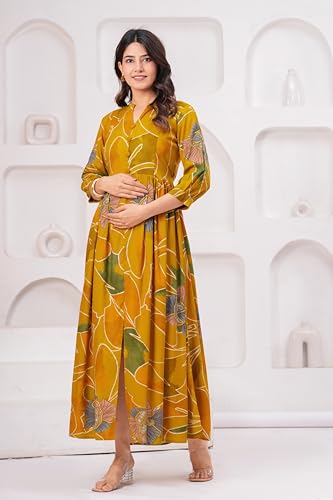Image of Dhruvi Women's Rayon Anarkali Maternity Dress & Feeding Kurti with Zippers