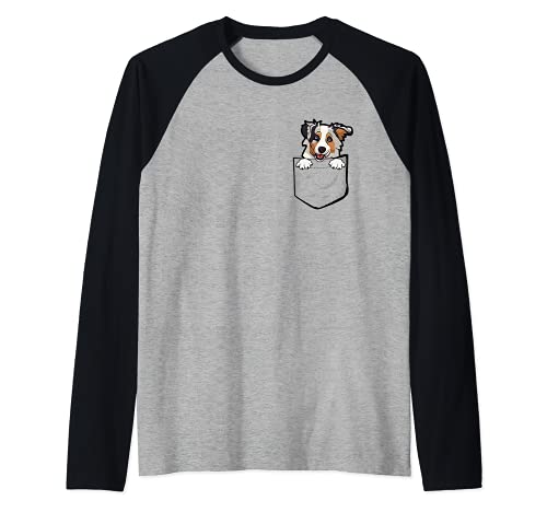 Adorable Little Australian Shepherd Dog In The Pocket Raglan Baseball Tee