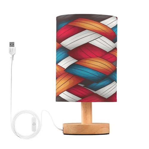 SKYSHU Petite lampe de table de chevet à texture panier - Lampe de bureau USB avec base en bois antidérapante et abat-jour agréable pour les yeux - Pour salon, chambre à coucher, dortoir, maison,