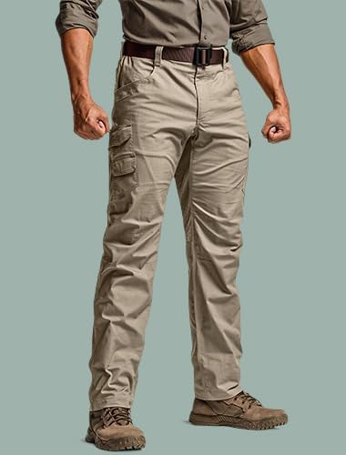 CQR Men's Utility Flex Cargo Pants, Classic-Fit Casual Stretch Work Pants, Water Resistant Lightweight Tactical Hiking Pants - Image 3
