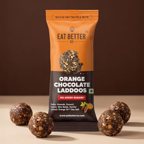 Image of Orange Chocolate - Sugar-Free Laddoos | High Protein & Instant Energy | 95% Dry-Fruits - Healthy Chocolate - No Added Sugar | Healthy Snacks | Energy-Bar Replacement (Pack of 4-40gm)