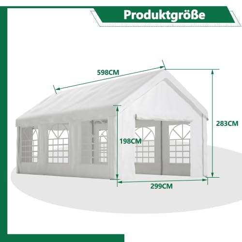 Garage de tente 3 x 6 m – Imperméable et résistant aux UV – Double portes enroulables, toit et parois latérales amovibles, gris, comme abri de voiture, tente de stockage et de fête pour voiture, SUV
