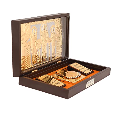 Image of Shri Ram Darbar l Gold Plated Prayer Box l Charan Paduka with Chaupai | Charan Paduka Box for Pooja l Devotional Showpiece Box | Best for Wedding Gifts & House Warming | Diwali Gifts