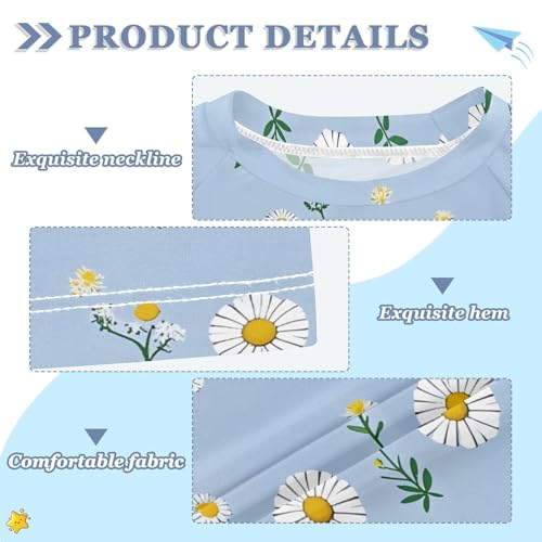 ALAZA Kids Rash Guard Girls Toddler Swim Shirts Short Sleeve Blue Daisy Flowers1 UPF 50+ 3T3