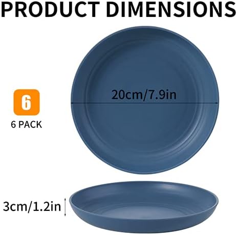 6 PACK Wheat Straw Plates Lightweight 7.8 Inch Unbreakable Deep Dinner Plates Microwave and Dishwasher Safe Wheat Straw Dinnerware Sets Easy to Clean Reusable
