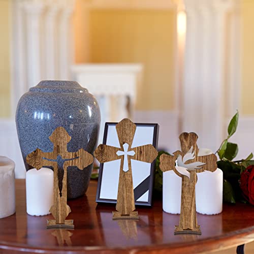 Cruz de madera para primera comunión con base como recuerdo de bautizo 4