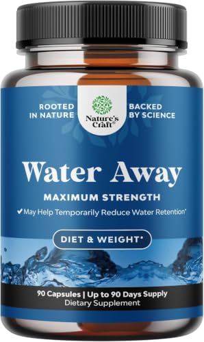 Water Away Herbal Diuretic Pills High Strength - Fluid Retention Supplement with Dandelion Leaf Extract & Green Tea for Bloating Relief for Women & Men - Capsules for Leg & Feet Swelling - 90 Count