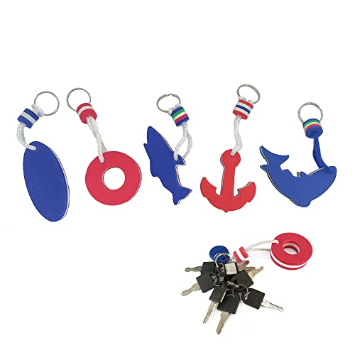 OHYER 5 Pezzi Portachiavi Galleggiante Eva Portachiavi Flottante con Anello in Acciaio Inox Forma Delfini Squalo Ancore Boe Portachiavi Accessori de Sport Acquatici per Kayak Canoa Nuoto Pesca Barca