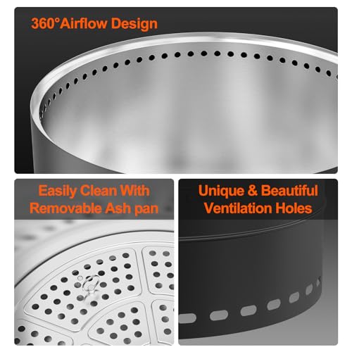 50cm Rauchfreie Feuerstelle, Feuerschale mit Abnehmbarer Aschekasten, wasserdichte Aufbewahrungstasche, Edelstahl, Outdoor Feuerstellen für Garten, Holzverbrennung und Pellets, Schwarz – Bild 6