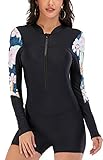 LafyKoly Women's One Piece Surfing Swimsuit Long Sleeve Rash Guard Boyleg Athletic Swimwear Bathing...