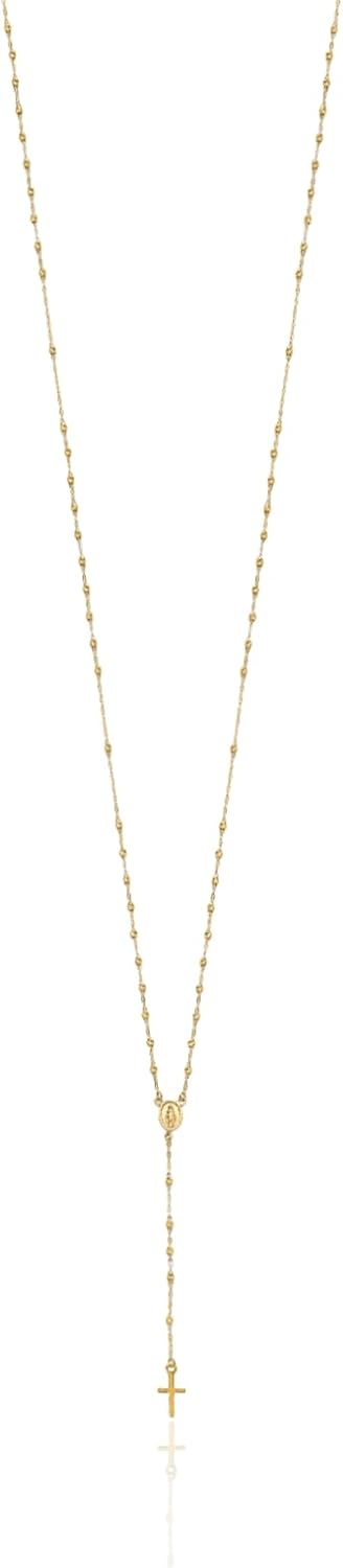 IceCarats 14K Yellow Gold Medium Rosary Bead Our Lady of Grace Miraculous Medal, Virgin Mary Cross Pendant Necklace 20mm 3/4 inch Lightweight, Diamond Cut For Her