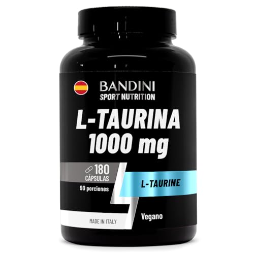 Bandini® L-Taurine 180 Cápsulas 1.000mg, Taurina para 3 Meses, Suplemento Deportivo para Pre Entreno y Post Gym, Alta Biodisponibilidad, Aminoácidos para Hombres y Mujeres, Sin OGM, Vegano