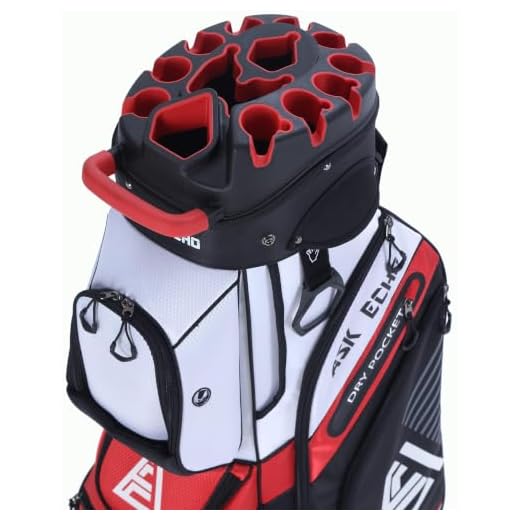 ASK ECHO T-Lock Golf Cart Bag with 14 Way Organizer Divider Top, Premium Cart Bag with Handles and Rain Cover for Men (White)