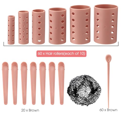 WILLBOND 141 Pcs Hair Rollers Set Include Plastic Hair Rollers with Pins and Clips (Brown) - Thumbnail 3