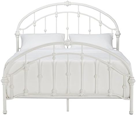 White Antique Vintage Metal Bed Frame in Rustic Wrought Cast Iron Curved Round Headboard and Footboard Victorian Old Fashioned Bedroom Furniture Kit Mattress Bedding Not Included (Queen)