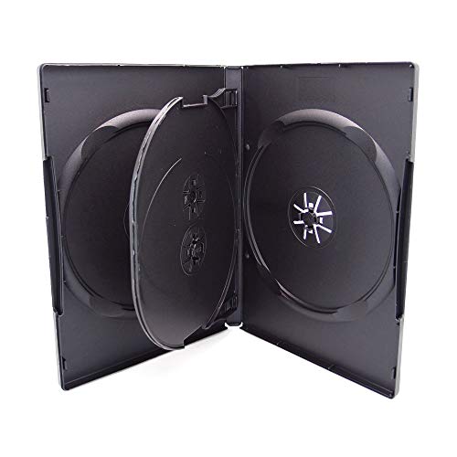 10 Pack Maxtek Standard 14Mm Black Quad 4 Disc Dvd Cases With Double Sided Flip Tray And Outter Clear Sleeve #TOP1