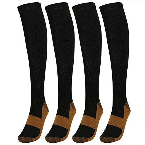 Sportowe pończochy uciskowe, pończochy uciskowe z włókna miedzianego, wygodne noszenie rękawy cienkie łydki(Copper fiber tube socks (black), S/M)