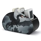 RLDOBOFE Dragon Black TV Remote Control Holder PU Leather Storage Caddy Box 5 Compartments Multi-functional Desktop Organizer Store for Brush Office Supplies Pen Glasses