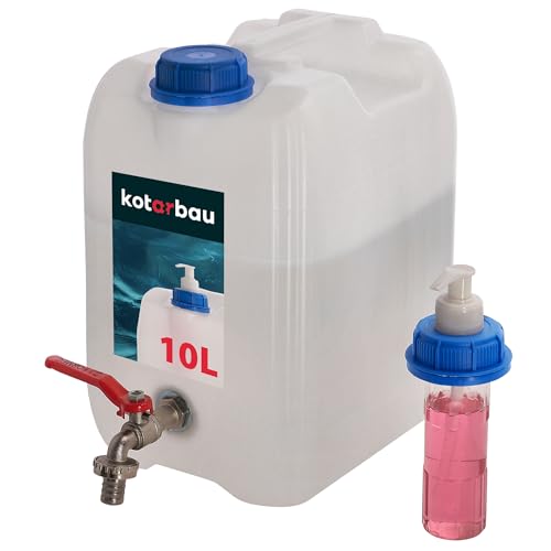 KOTARBAU® Bidón de agua con grifo, depósito de agua de 10 l con dispensador de jabón, color blanco, depósito de agua con dispensador, bidón de agua potable, bidón de plástico, depósito de agua,