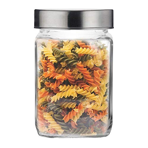 Image of Croco Silver Steel Transparent Clear L Lid Square Cube Glass Jars (Cubical Set of 12, 800 ml)