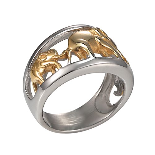 Jewelry Gold-Plated Stainless Steel Yellow Crystal Engagement Ring Elephant Womens Ring