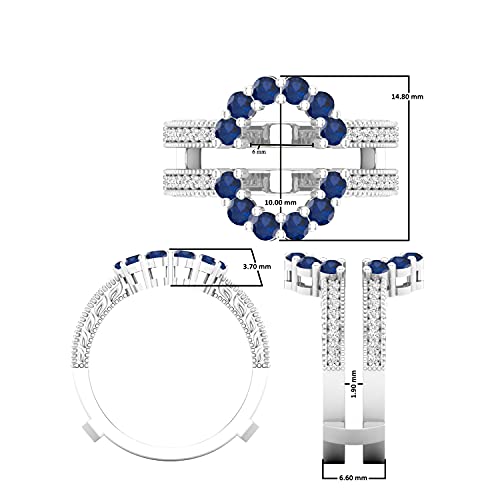 Dazzlingrock Collection Round Gemstone & White Diamond Ladies Enhancer Guard Double Wedding Ring, Sterling Silver3