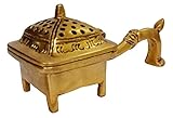 Purpledip Brass Incense Dhoop Loban Pastille Holder: Special Handle for Puja Arti Prayer (12415)
