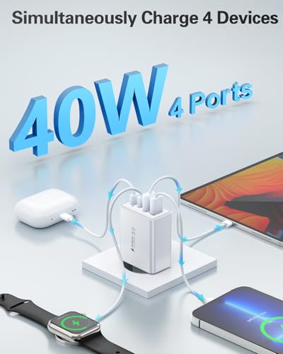 USB C Ladegerät, 40W 4 Ports Schnellladegerät, Mehrfach Stecker Mit Power Adapter Fast Charger Netzteil für iPhone 17 16 15 14 13 12 11 Pro Max, iPad, Samsung, Handys – Bild 4