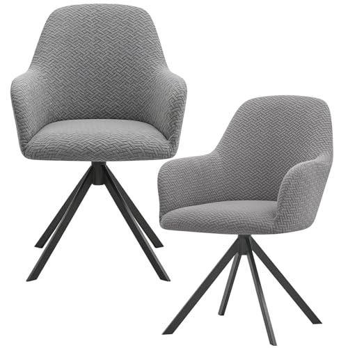 GOMETY 2 Stück Stretch Stuhlbezug, Stuhlhussen mit Armlehne, Stuhlbezug Sesselbezug Abnehmbare Waschbar, Universal Jacquard Stuhlhussen Elastisch für Esszimmerstühle Schminktisch Stuhl(Mittelgrau)
