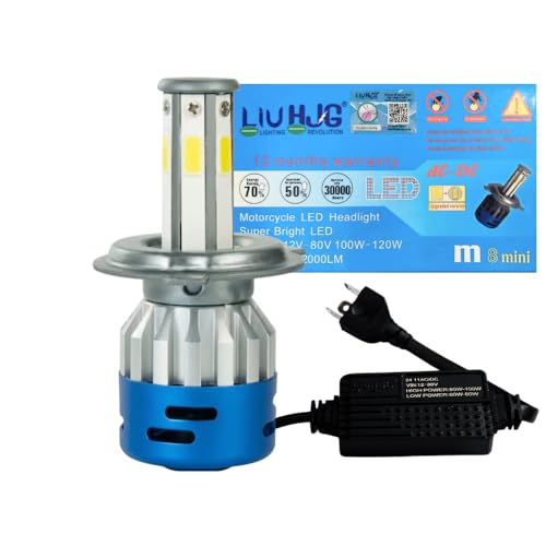 Image of LIU HJG M8 Mini H4 Motorcycle LED Headlight Bulb - 100W /12000LM, AC-DC Compatible, 12000 RPM Turbo Cooling Fan, High /Low Dual Beam Super Bright Universal LED Bulb(pack of 1)