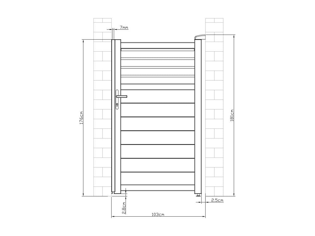 Vente-unique - Portillon battant aluminium persienné L103 x H180 cm anthracite - VIAZO