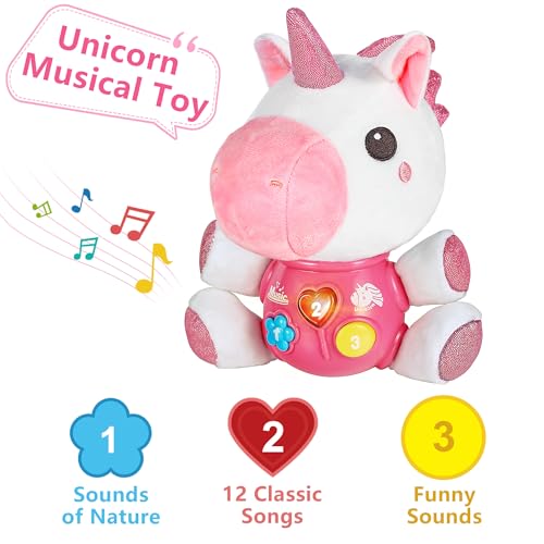 Image of iPlay, iLearn Baby Unicorn Musical Toys, Newborn Stuffed Animal Girls Gift | Soft Plush Unicorn Toy, Infant Light Music Play Time, 1st Basket Shower Stuffers for 0 1 2 3 6 9 12 18 Month 1-3 Yrs Toddlers