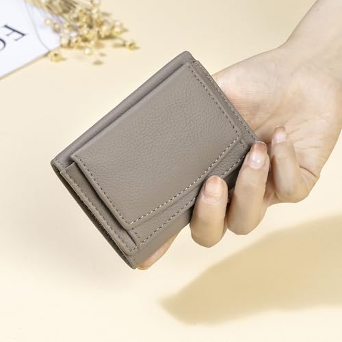 Image of Small Wallet Women Genuine Leather RFID Blocking Trifold Tiny Wallets with Snap Coin Pouch 7 Card Solts