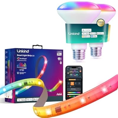 Linkind Matter Smart Light Bulb BR30 1200LM 2 Pack and LED Strip Lights RGB 10ft Compatible with Alexa and Google Home