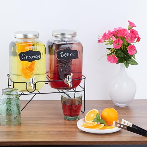 Miniatura 2 de Relaxdays Set 2 Dispensadores Bebidas Con Soporte, Recipiente Limonada 4l, Grifo Y Tapa, Cristal, Surtidor, Transparente