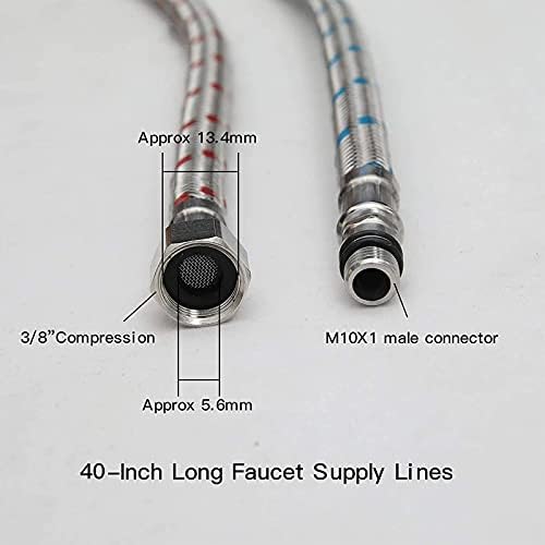 Greenspring 40-Inch Long Faucet Connector, 2Pcs Faucet Supply Lines, Kitchen Sink Toilet Hose Braided Stainless Steel Supply Hose 3/8" Female Compression Thread x M10 Male Connector (1 Pair)