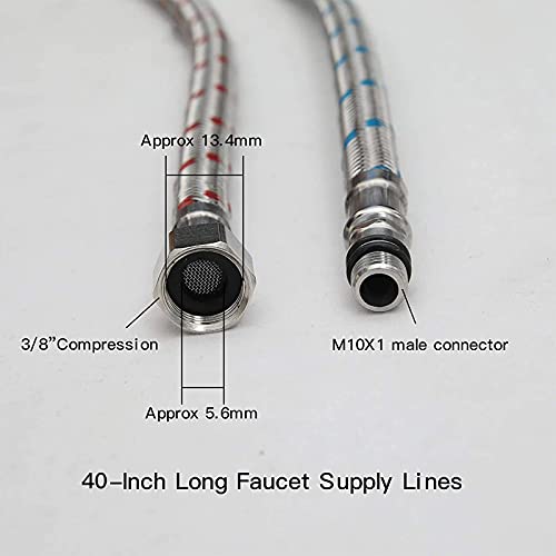 Greenspring 40-Inch Long Faucet Connector, 2Pcs Faucet Supply Lines, Kitchen Sink Toilet Hose Braided Stainless Steel Supply Hose 3/8" Female Compression Thread x M10 Male Connector (1 Pair)