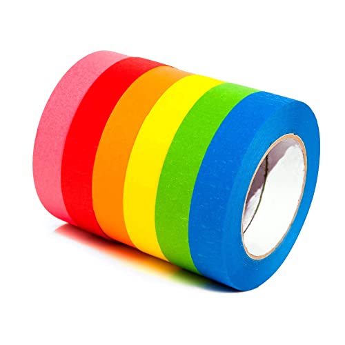 Cosimixo 6-Pack Colored Masking Tape 0.94 Inch X 60Yds Of Colorful Craft Tape – Vibrant Rainbow Color Teacher Tape, Great For Art, Lab, Labeling & Classroom Decorations #TOP5