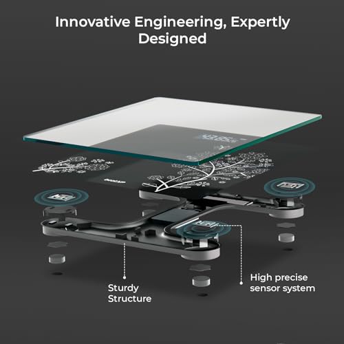Image of beatXP Floral Digital Bathroom Weighing Scale with LCD Panel & Thick Tempered Glass, Electronic Weight Machine for Human Body - 2 Year Warranty