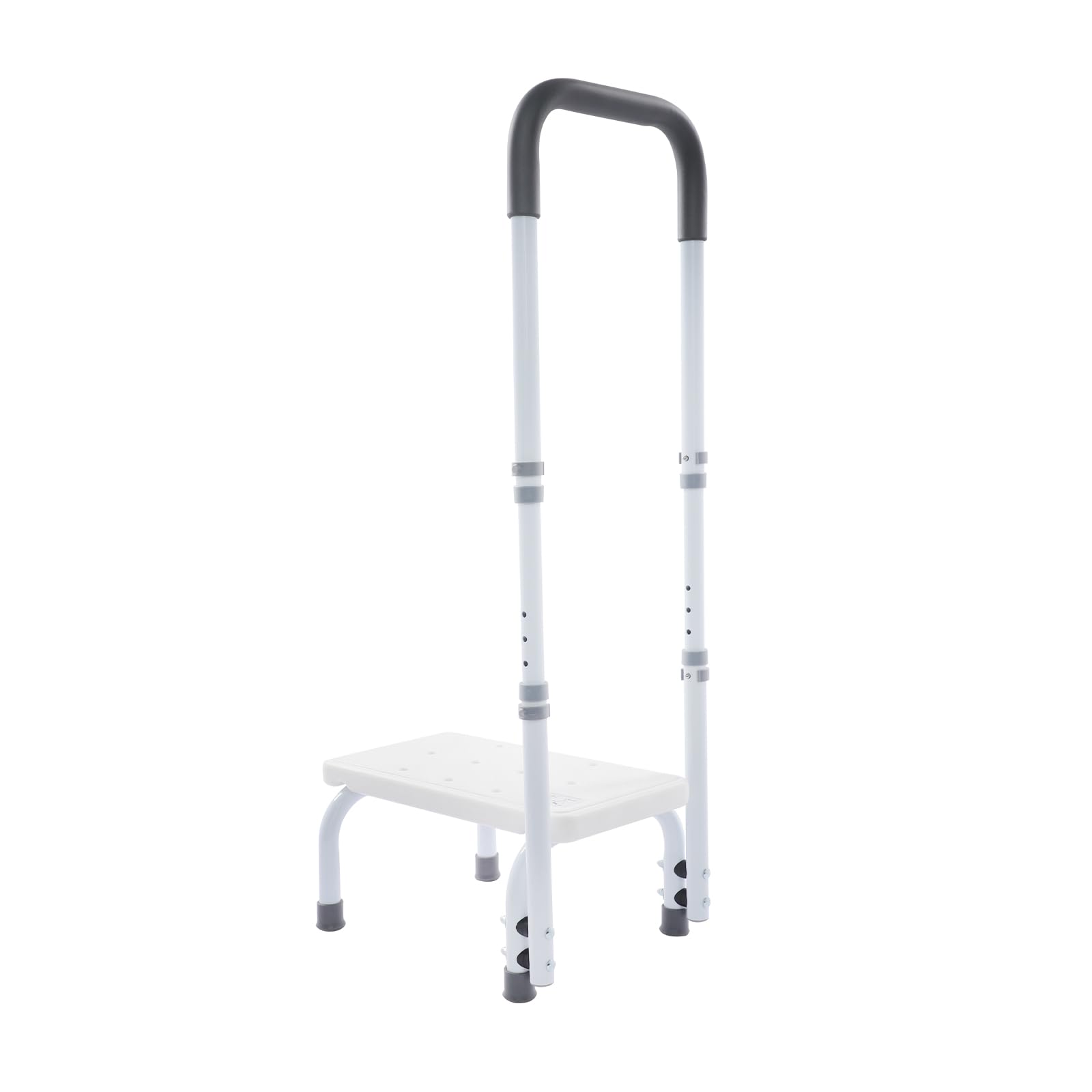 Escalón de bañera con asa, escalera con mango regulable en altura, altura regulable de 5 marchas, antideslizante, taburete de hasta 136 kg, para cocina, bañera (blanco)