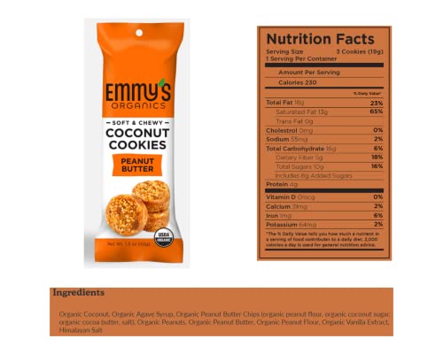 Emmy's Organics Coconut Cookies Variety Pack (Dark Cacao, Chocolate Chip, Vanilla Bean, Peanut Butter), 1.5 Oz (Pack Of 12) #TOP2
