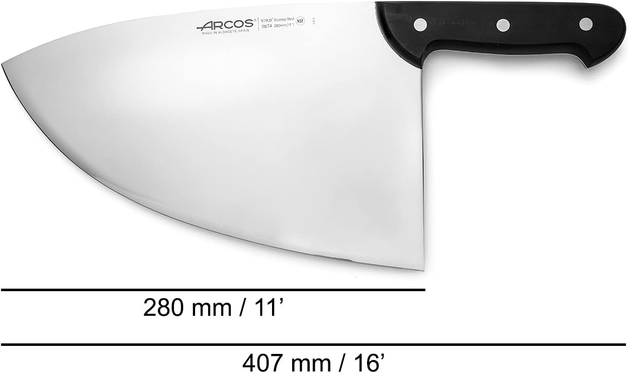 Arcos Cleaver Knife Butcher Knife - Nitrum Stainless Steel 11" Blade - Polypropylene Handle - Silver - Color Identification System - Heavy Duty & Hygienic - Series Universal - Black Color